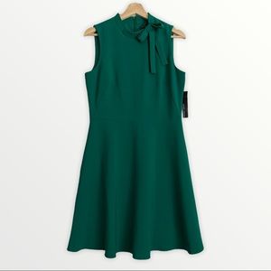 Maggy London Tie Neck Green A-Line Dress Size 10